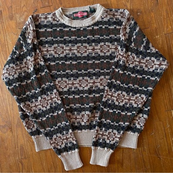 Vintage 80s/90s Stove Haven Natural Fiber Cotton & Ramie Knit Grandpa Sweater - Picture 3 of 6